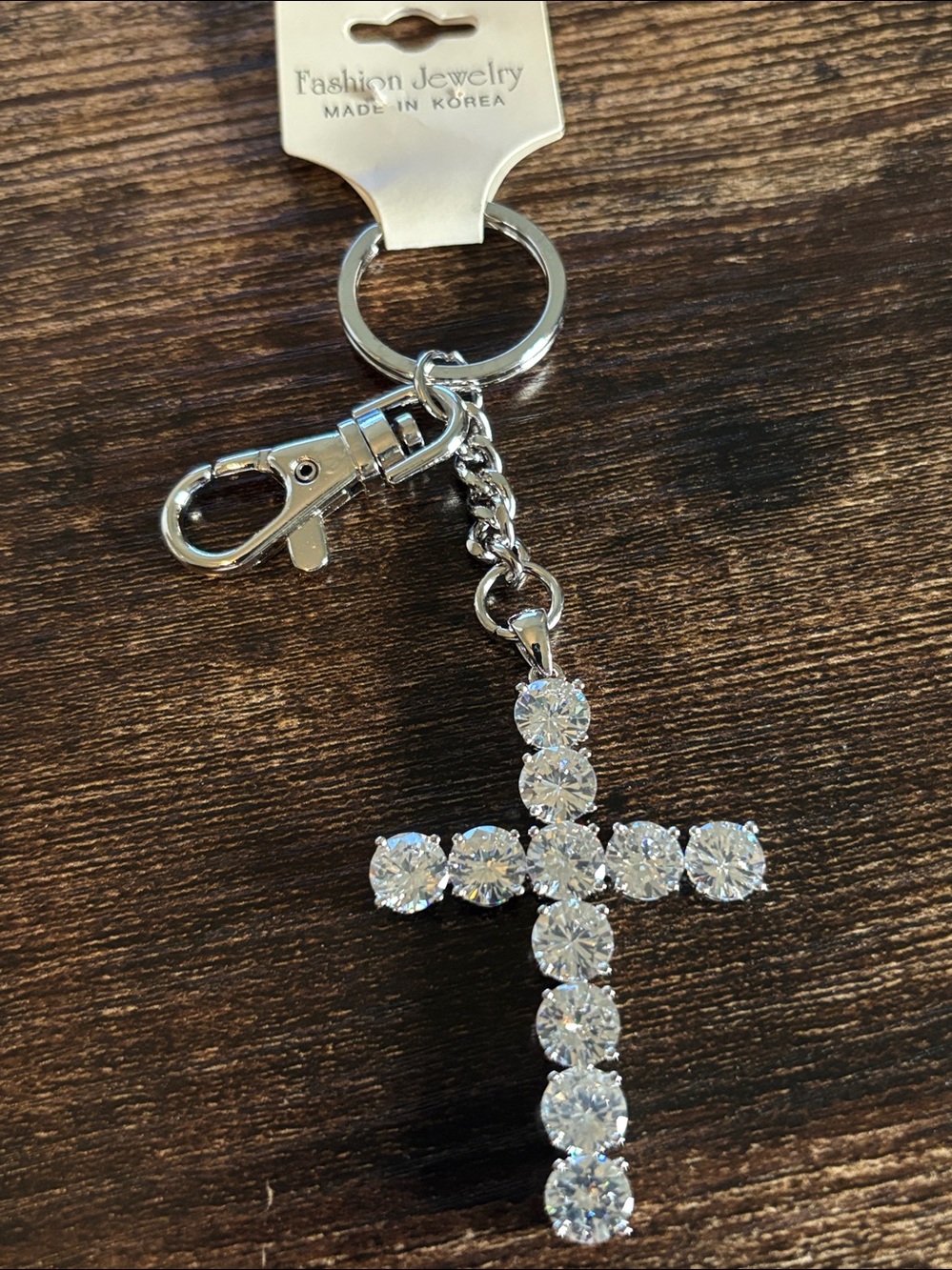 Silver Rhinestone Cross Keychain Bling Bag Charm‎ New